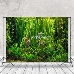 Aperturee - Cute Angelfish Green Seaweeds Summer Photo Backdrop