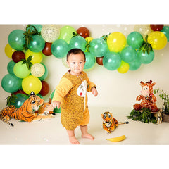 Aperturee - Cute Animal Dolls Beige 1st Birthday Portrait Backdrop