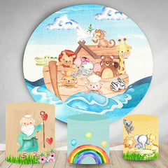 Aperturee Cute Animals And Sea Round Happy Birthday Backdrop