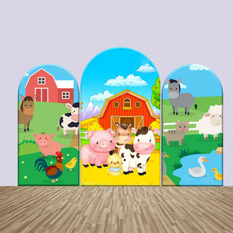 Aperturee - Cute Animals Farm House Grass Arch Backdrop Kit