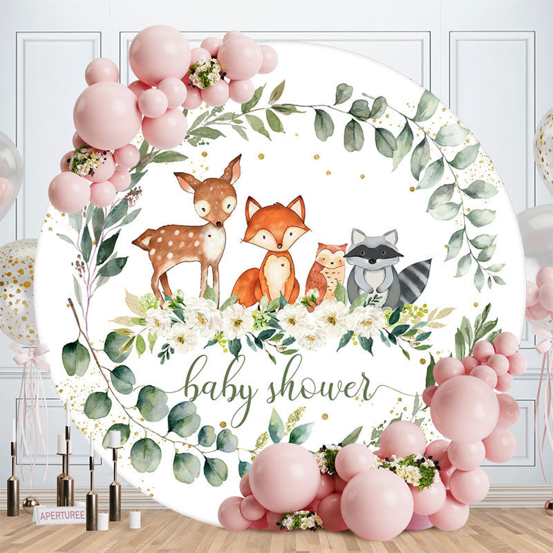 Aperturee - Cute Animals Flower Leaves Round Baby Shower Backdrop