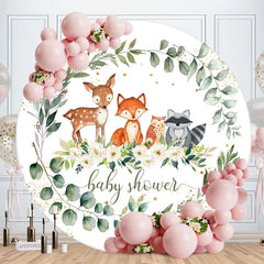 Aperturee - Cute Animals Flower Leaves Round Baby Shower Backdrop