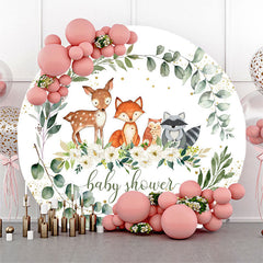 Aperturee - Cute Animals Flower Leaves Round Baby Shower Backdrop