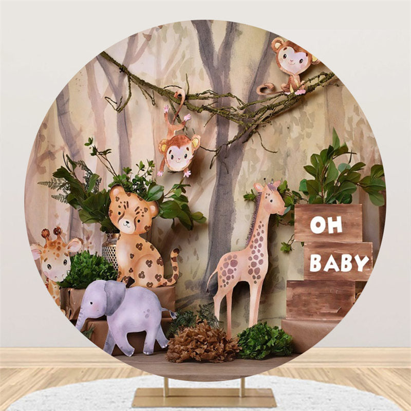 Aperturee Cute Animals Forest Safari Circle Baby Shower Backdrop