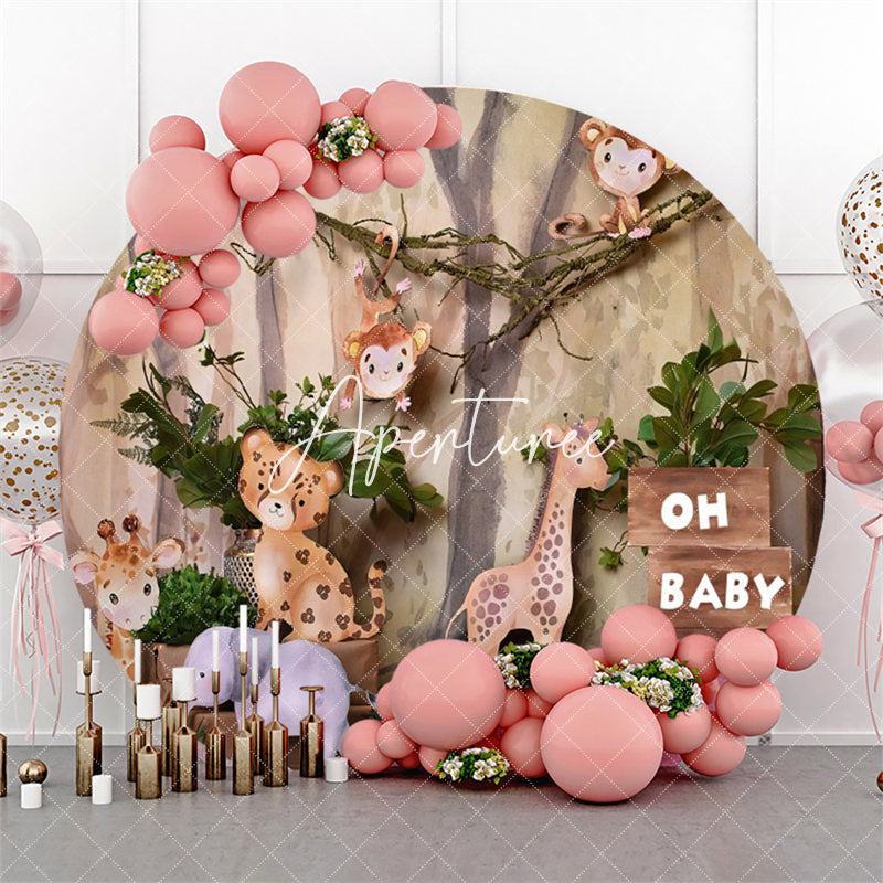 Aperturee Cute Animals Forest Safari Circle Baby Shower Backdrop