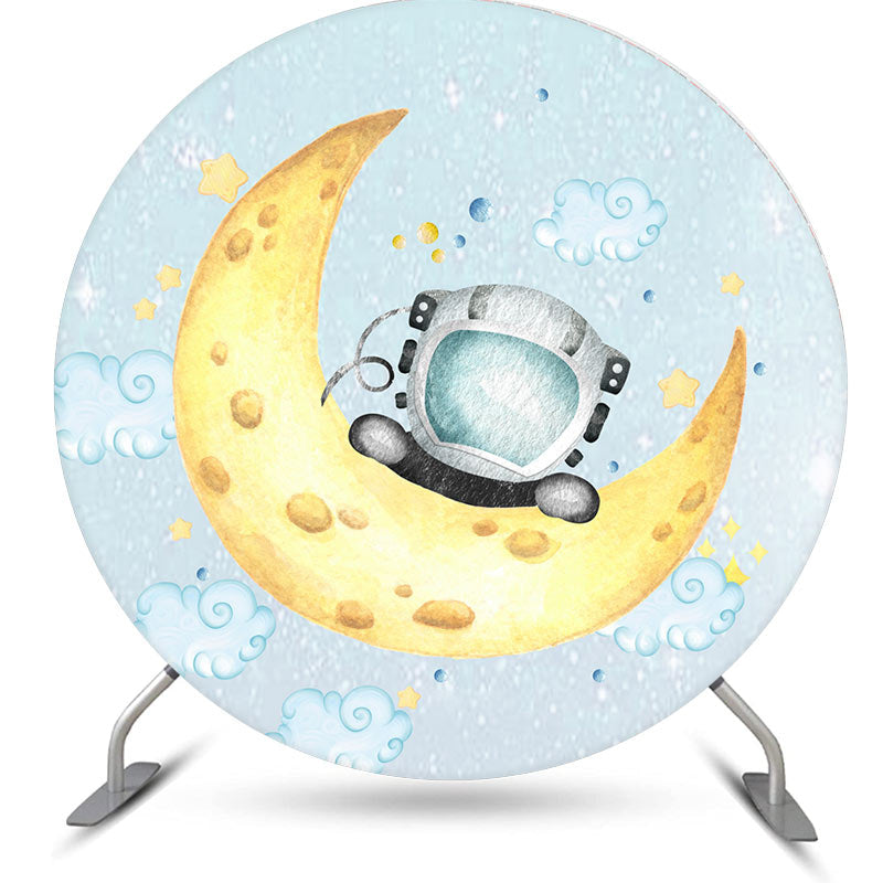 Aperturee - Cute Astronaut On Moon And Cloud Round Birthday Backdrop Kit