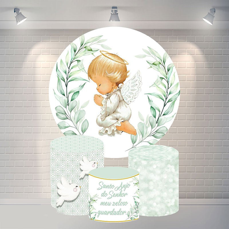 Aperturee Round Cute Baby And Leaves Shower Backdrop For Party