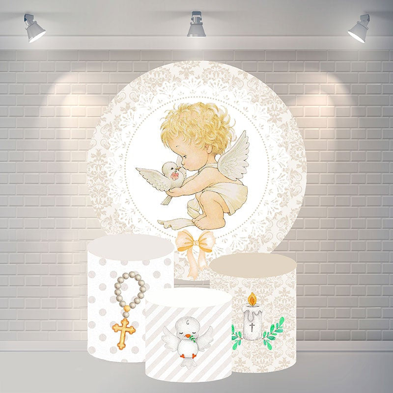 Aperturee Cute Baby Dove And Bow Circle Shower Backdrop