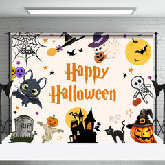 Aperturee - Cute Bats Ghosts Pumpkin Happy Halloween Backdrop