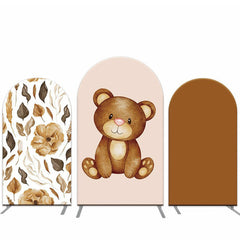 Aperturee Cute Bear Floral Arch Backdrop Cover For Baby Shower