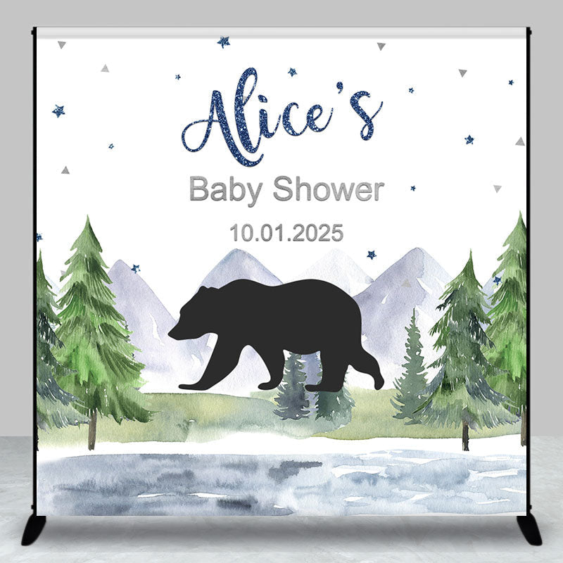 Aperturee - Cute Bear Forest Custom Baby Shower Party Backdrop