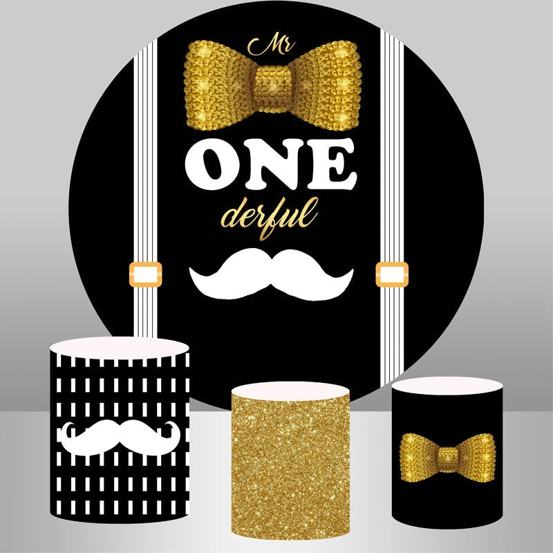 Aperturee Cute Beard Mr Onederful Round Birthday Backdrop Kit