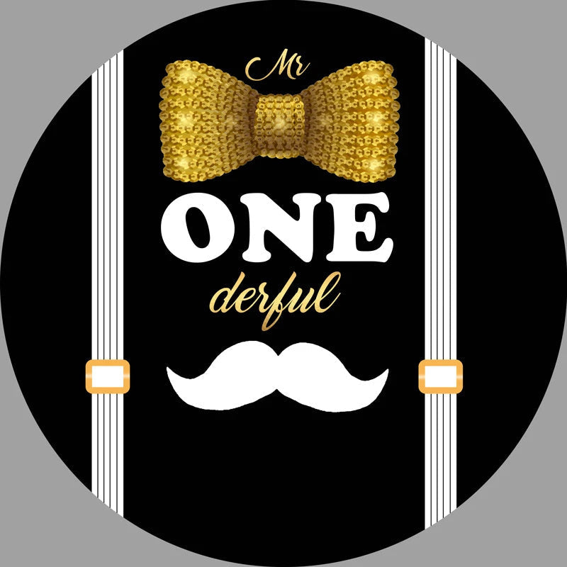 Aperturee - Cute Beard Mr Onederful Round Birthday Backdrop Kit