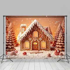 Aperturee - Cute Biscuit House And Xmas Trees Christmas Backdrop