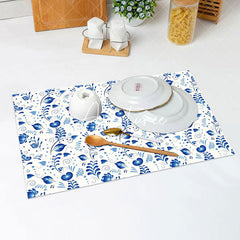 Aperturee - Cute Blue Leaves Heart Pattern Set Of 4 Placemats