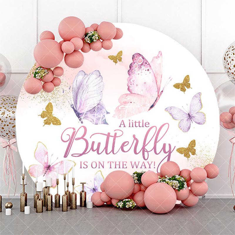 Aperturee - Cute Butterfly Round Backdrop For Baby Shower Party