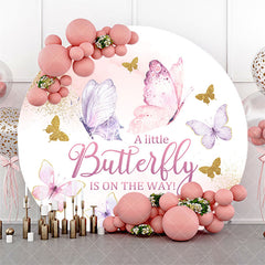 Aperturee - Cute Butterfly Round Backdrop For Baby Shower Party