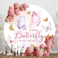 Aperturee - Cute Butterfly Round Backdrop For Baby Shower Party