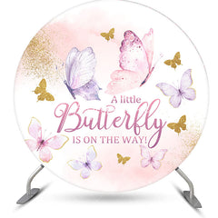 Aperturee - Cute Butterfly Round Backdrop For Baby Shower Party