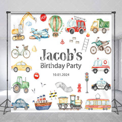 Aperturee - Cute Car Trucks Ship Bird Custom Birthday Backdrop