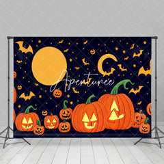 Aperturee - Cute Cartoon Pumpkin Moon Night Happy Halloween Backdrop