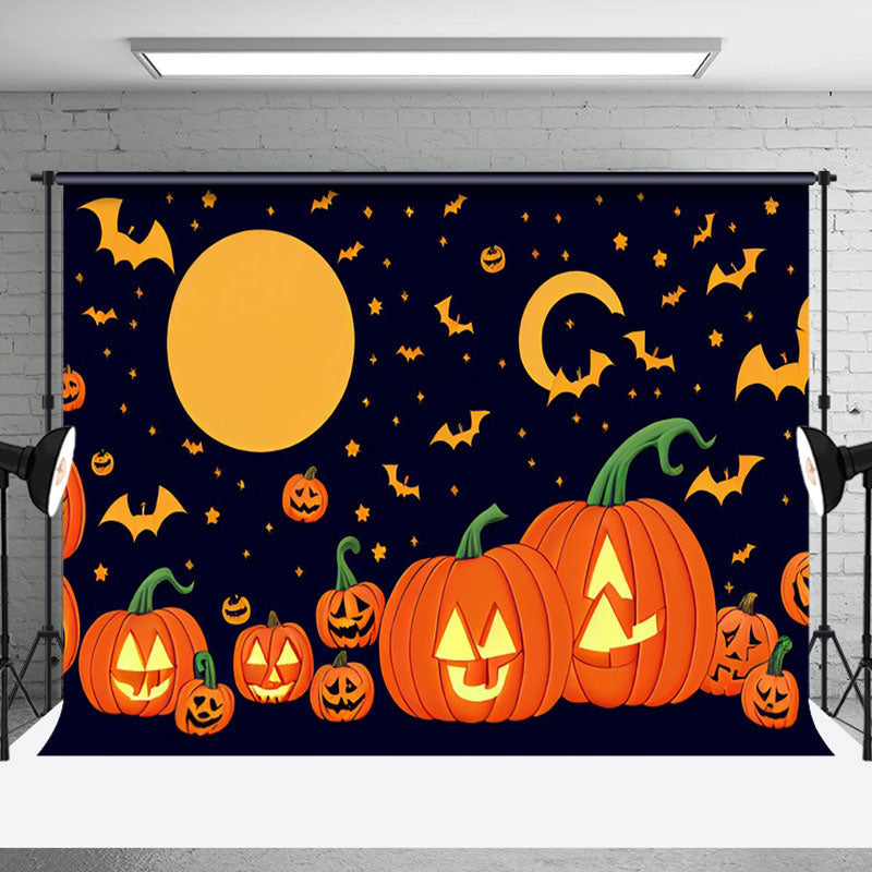 Aperturee - Cute Cartoon Pumpkin Moon Night Happy Halloween Backdrop