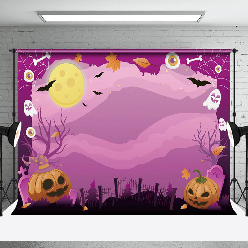 Aperturee - Cute Cartoon Purple Vibe Pumpkin Happy Halloween Backdrop