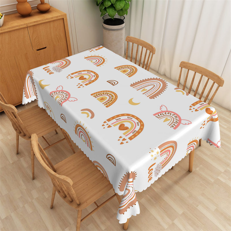 Aperturee - Cute Cartoon Yellow Rainbow Rectangle Tablecloth