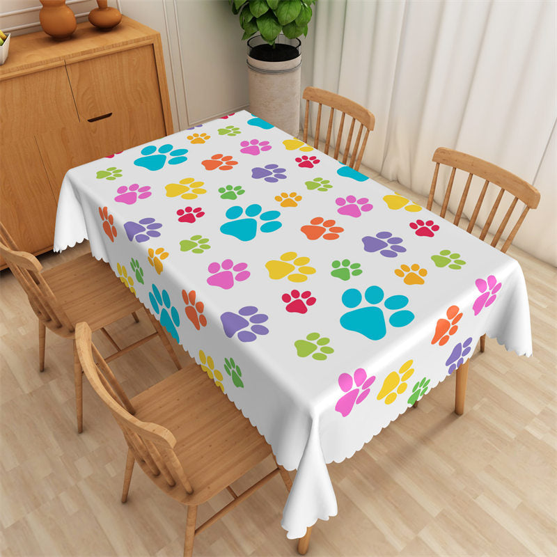 Aperturee - Cute Colorful Cartoon Dog Paw Rectangle Tablecloth