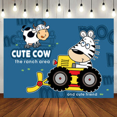 Aperturee - Cute Cow Ranch Area Friend Bulldozer Birthday Backdrop