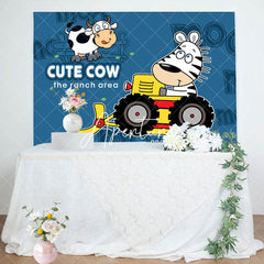 Aperturee - Cute Cow Ranch Area Friend Bulldozer Birthday Backdrop