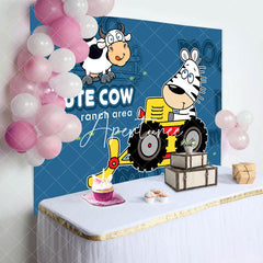 Aperturee - Cute Cow Ranch Area Friend Bulldozer Birthday Backdrop