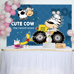 Aperturee - Cute Cow Ranch Area Friend Bulldozer Birthday Backdrop