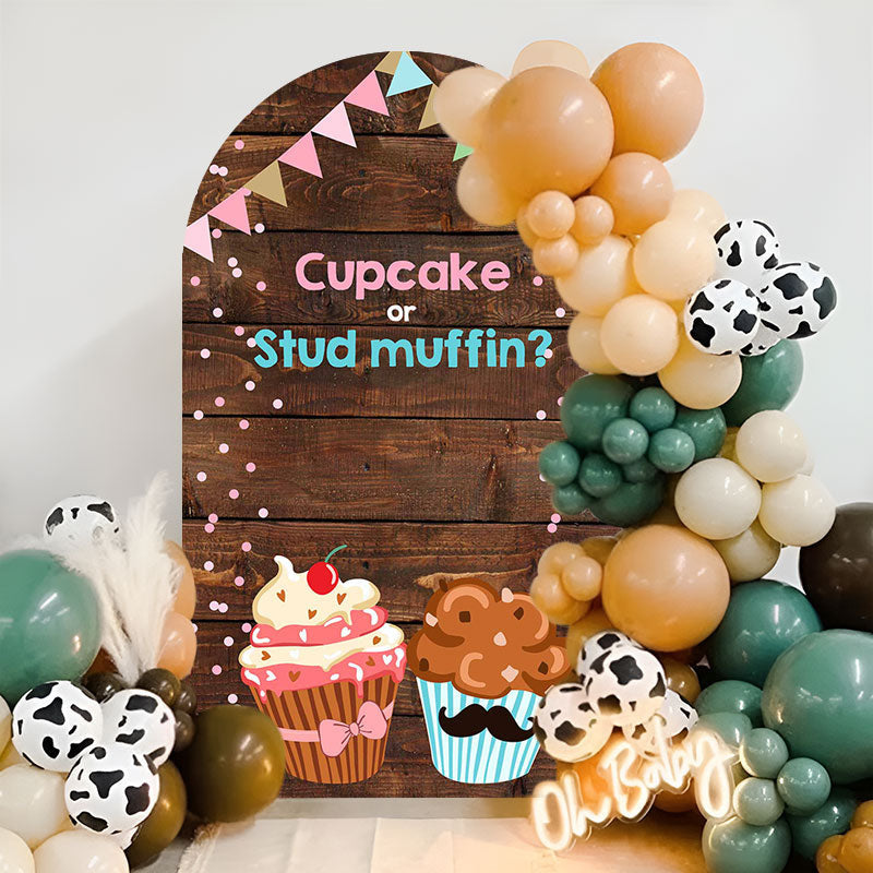 Aperturee - Cute Cupcake Wooden Flags Baby Shower Arch Backdrop