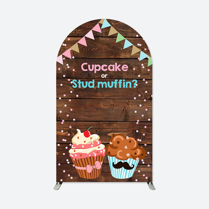 Aperturee - Cute Cupcake Wooden Flags Baby Shower Arch Backdrop