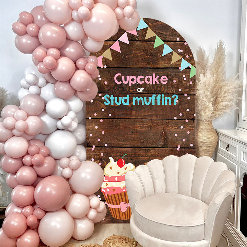 Aperturee - Cute Cupcake Wooden Flags Baby Shower Arch Backdrop