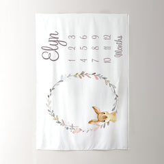 Lofaris Cute Deer Wreath Custom Baby Blanket With Name Month