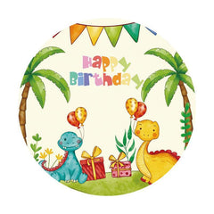 Aperturee Cute Dinosaur Balloons Circle Happy Birthday Backdrop