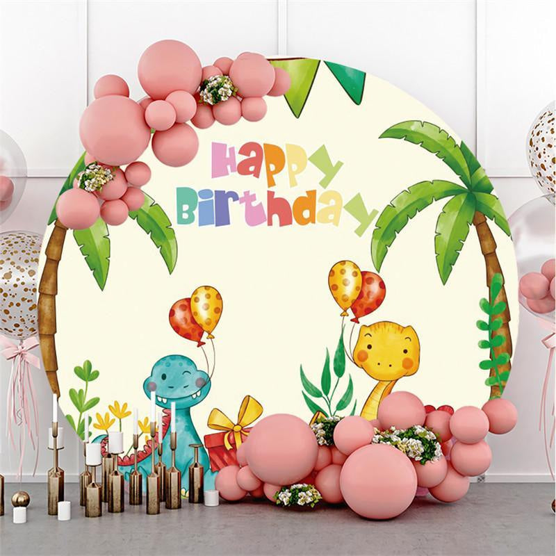 Aperturee Cute Dinosaur Balloons Circle Happy Birthday Backdrop