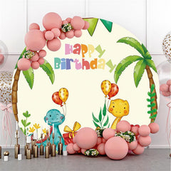 Aperturee Cute Dinosaur Balloons Circle Happy Birthday Backdrop