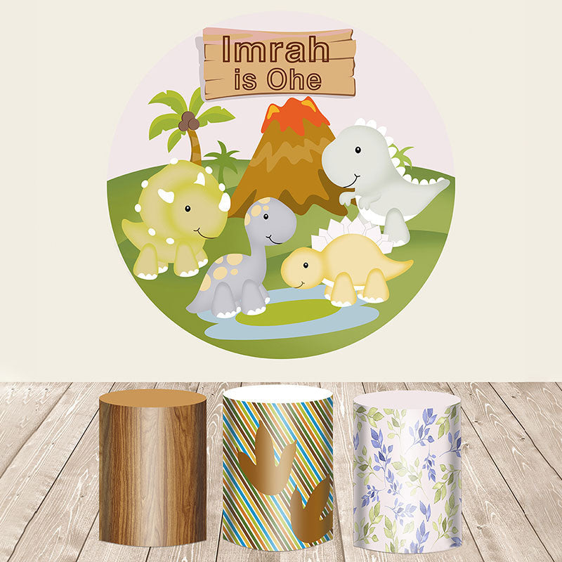 Aperturee Cute Dinosaur Happy Birthday Themed Round Backdrop Kit