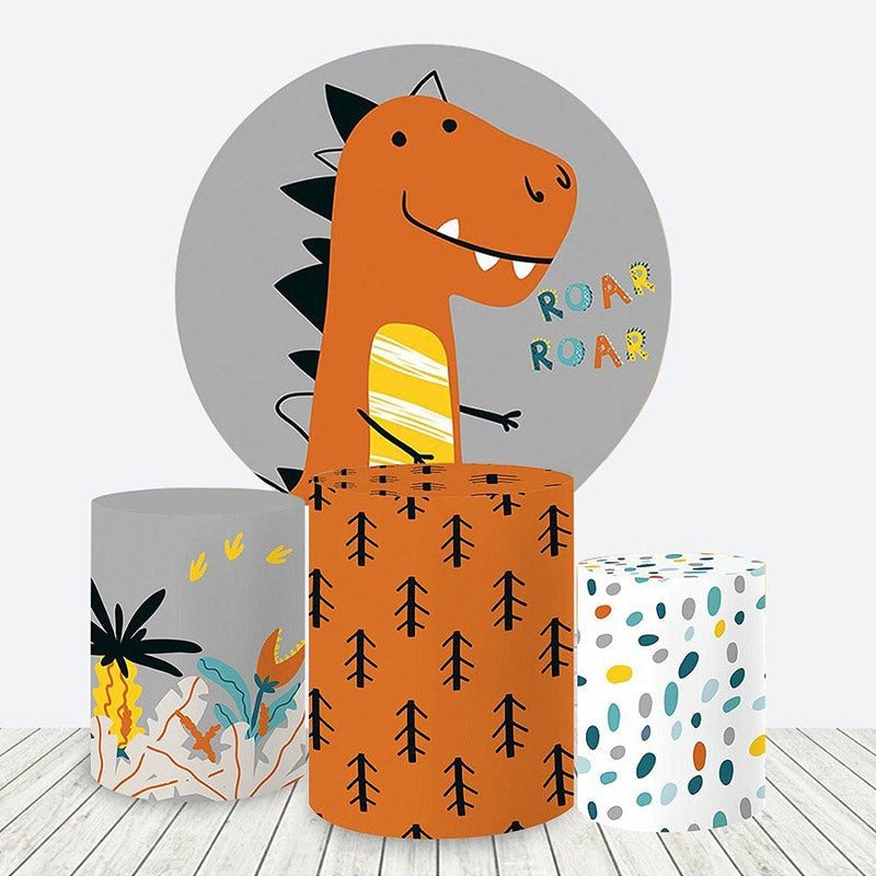 Aperturee Cute Dinosaur Roar Boy Birthday Round Backdrop Kit