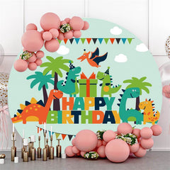 Aperturee Cute Dinosaur Round Happy Birthday Backdrop For Boy