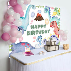 Aperturee - Cute Dinosaurs And Eggs Happy Birthday Backdrop