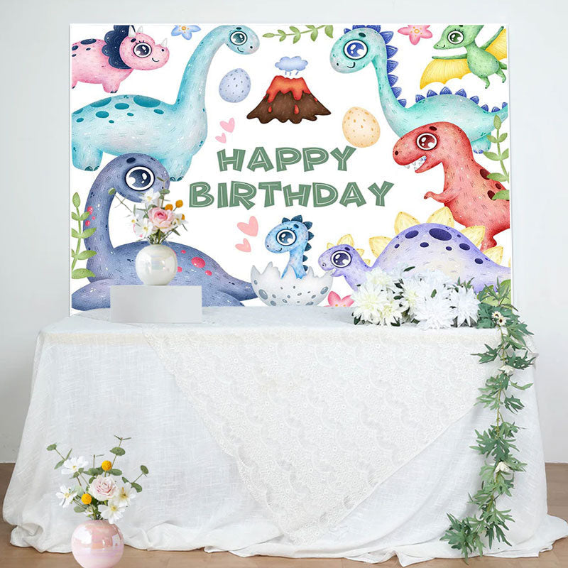 Aperturee - Cute Dinosaurs And Eggs Happy Birthday Backdrop