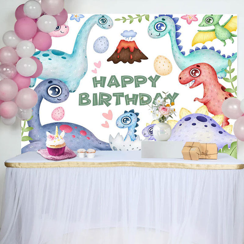 Aperturee - Cute Dinosaurs And Eggs Happy Birthday Backdrop