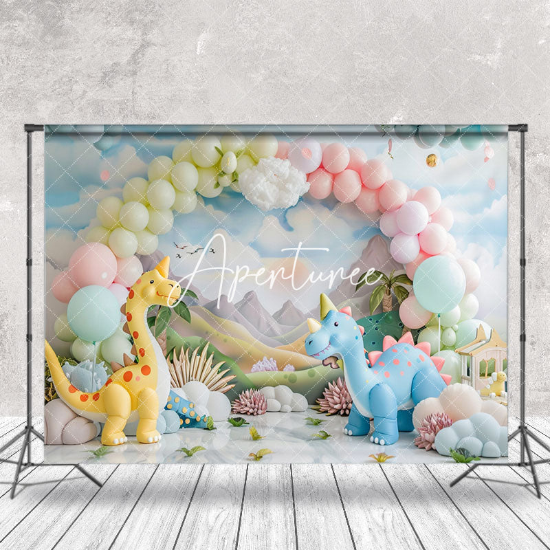 Aperturee - Cute Dinosaurs Mountain Balloon Cake Smash Backdrop