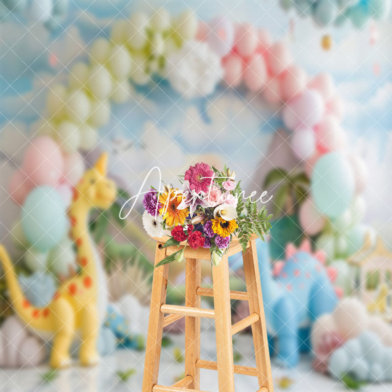 Aperturee - Cute Dinosaurs Mountain Balloon Cake Smash Backdrop