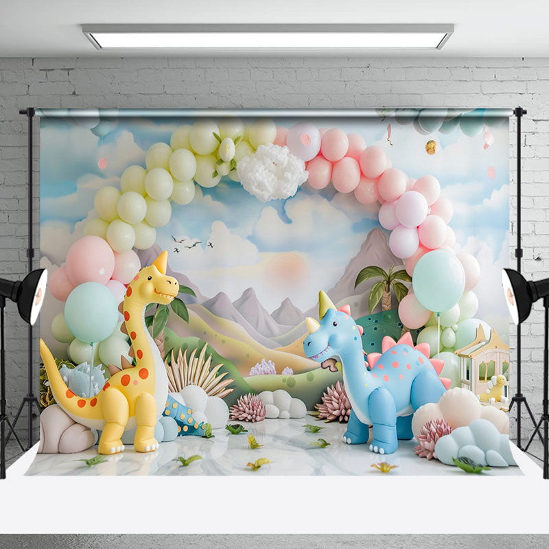 Aperturee - Cute Dinosaurs Mountain Balloon Cake Smash Backdrop