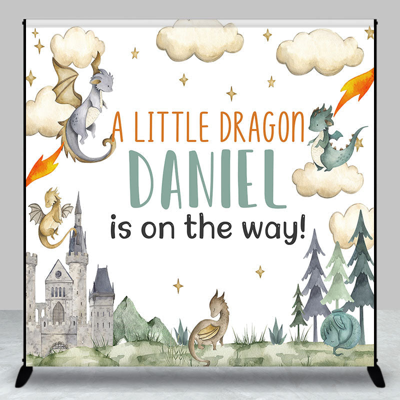 Aperturee - Cute Dragons Castle Tree Custom Baby Shower Backdrop